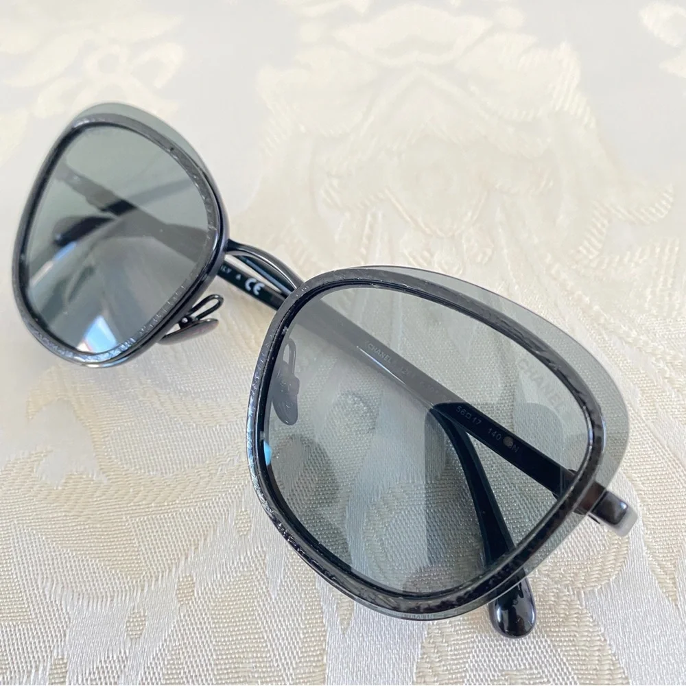 CHANEL Sunglasses Black Grey
